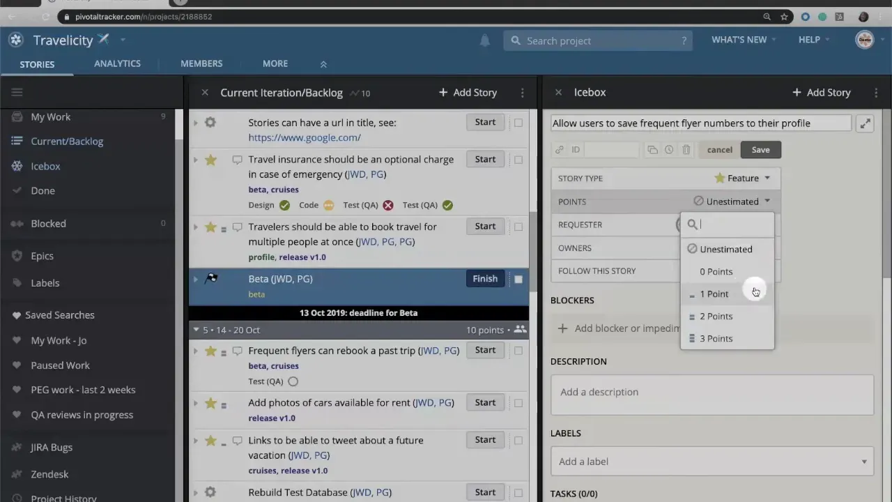 Cursor selecting 1 Point from the Points dropdown in LiteTracker
