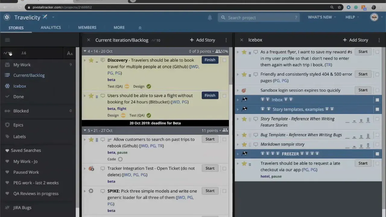 LiteTracker iteration header displaying '11 points' capacity (example of increased team strength)