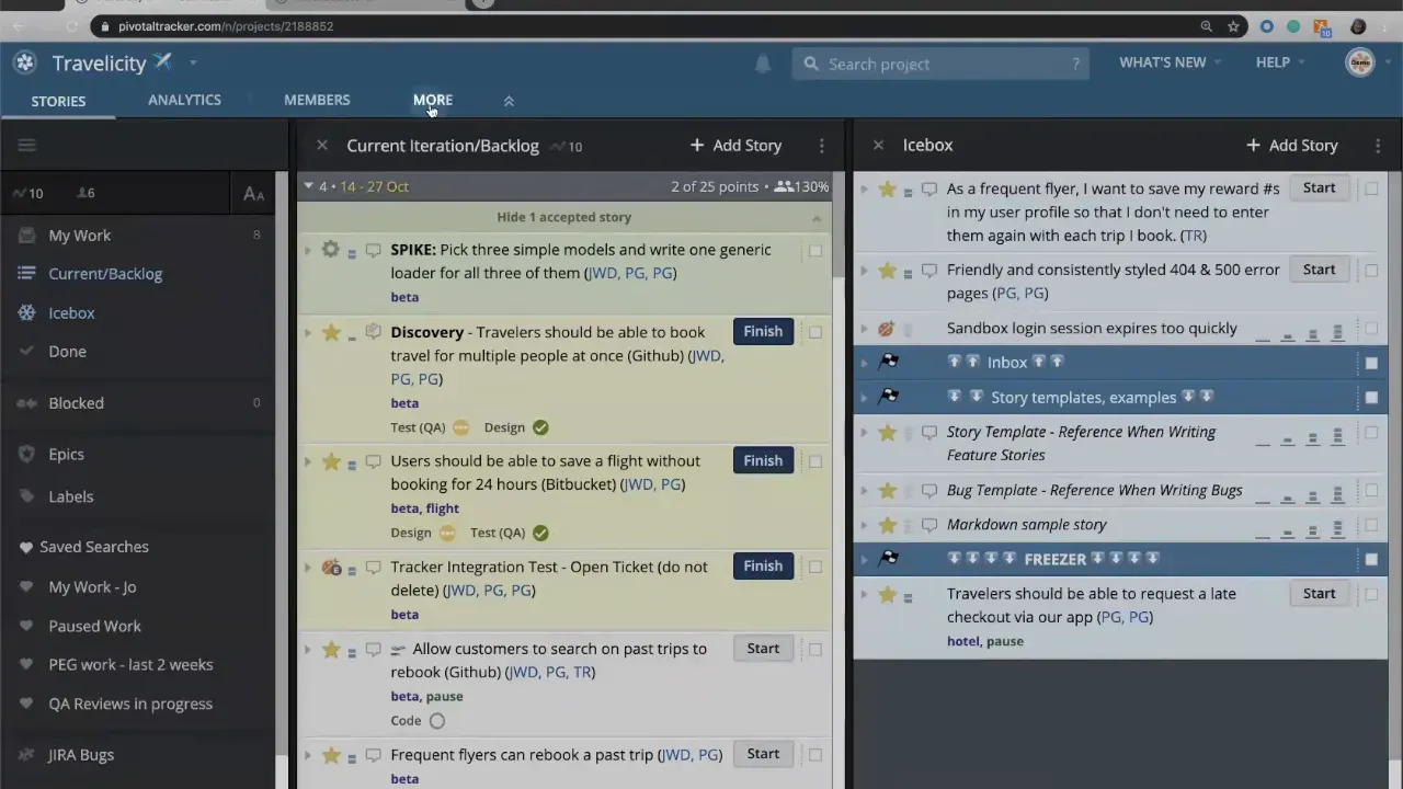 LiteTracker project header with the More menu highlighted to access Project settings