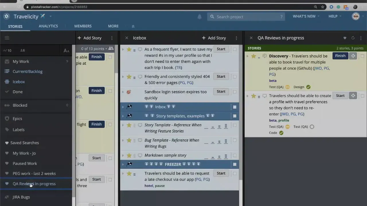 LiteTracker UI with the Saved Searches section highlighted and the 'QA Reviews in progress' saved search visible; QA Reviews column shown on the right.